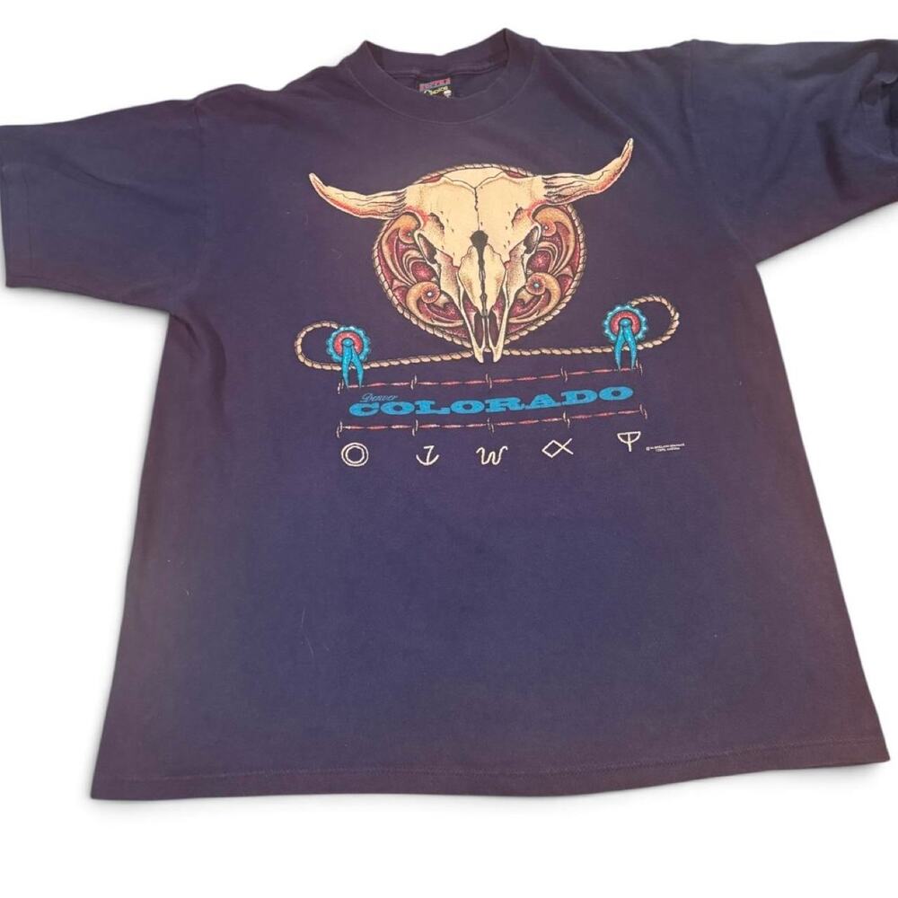 Vintage 90s Denver Colorado Western Skull T-Shirt – Large – Single Stitch